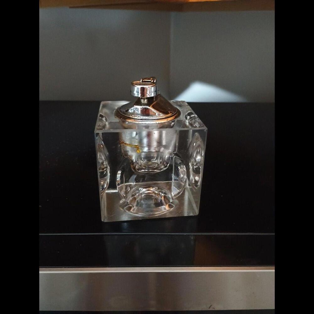Vintage Glass Hollowed Cube Table Lighter